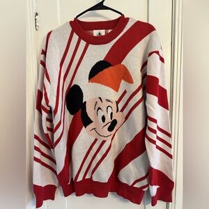 Disney Store Mickey Mouse Santa Hat Holiday candy cane  swirl Knit Sweater